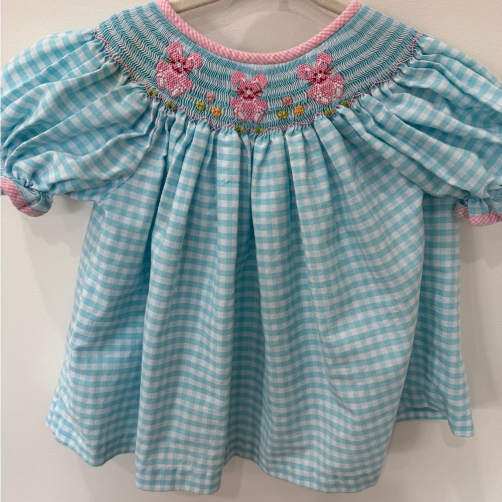 Easter bunny smocked gingham bloomer top only, size 3t.